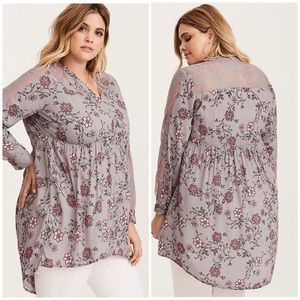 NWT Torrid Floral and Lace High Low Tunic
